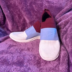 APL Slip-On Athletic Sneakers in Cream, Light Blue & Burgundy
